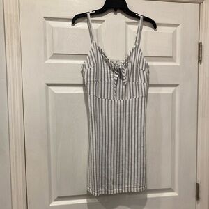Hollister Blue & White Striped Mini Dress Size M Tie Front Smocked Back Summer